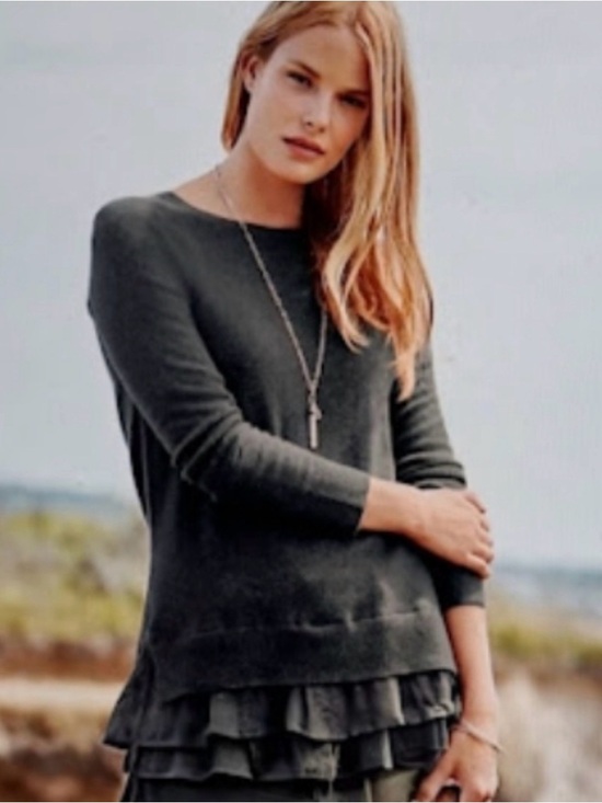 Garnet Hill Sweaters - Garnet Hill Black Minimalist Romantic Lace Hem Cashmere Sweater Size XS